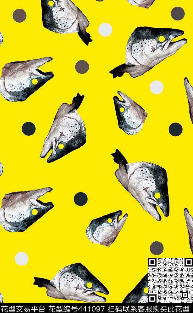 波点流行时尚手绘鱼数码印花华亿平台下载（图片编号: 441097） - 瓦栏（Walan）