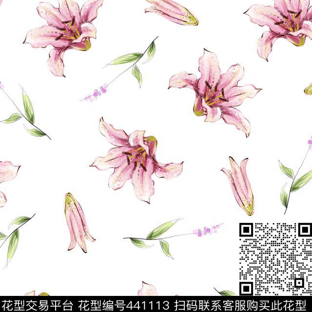 花瓣花卉清新数码印花华亿平台下载（图片编号: 441113） - 瓦栏（Walan）