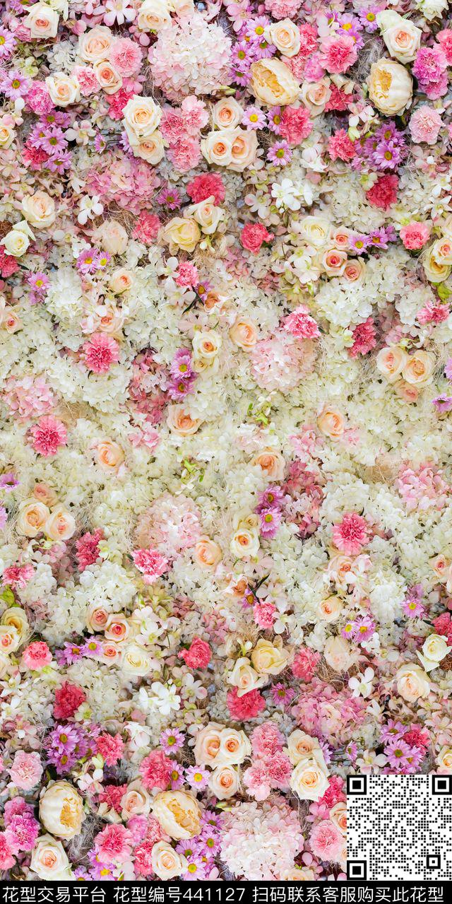 花卉各种漂亮粉色花高雅数码印花华亿平台下载（图片编号: 441127） - 瓦栏（Walan）