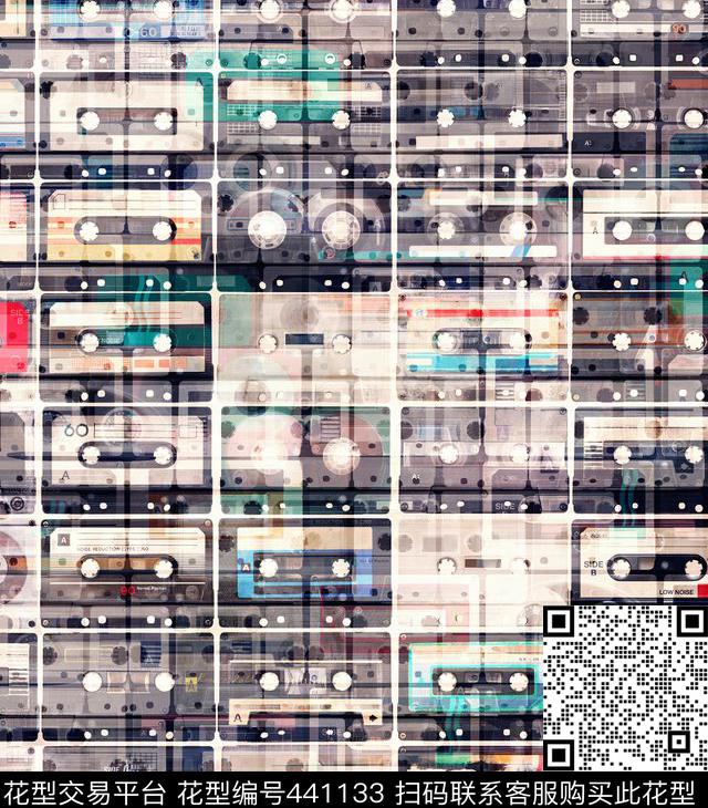 复古数码磁带数码印花华亿平台下载（图片编号: 441133） - 瓦栏（Walan）