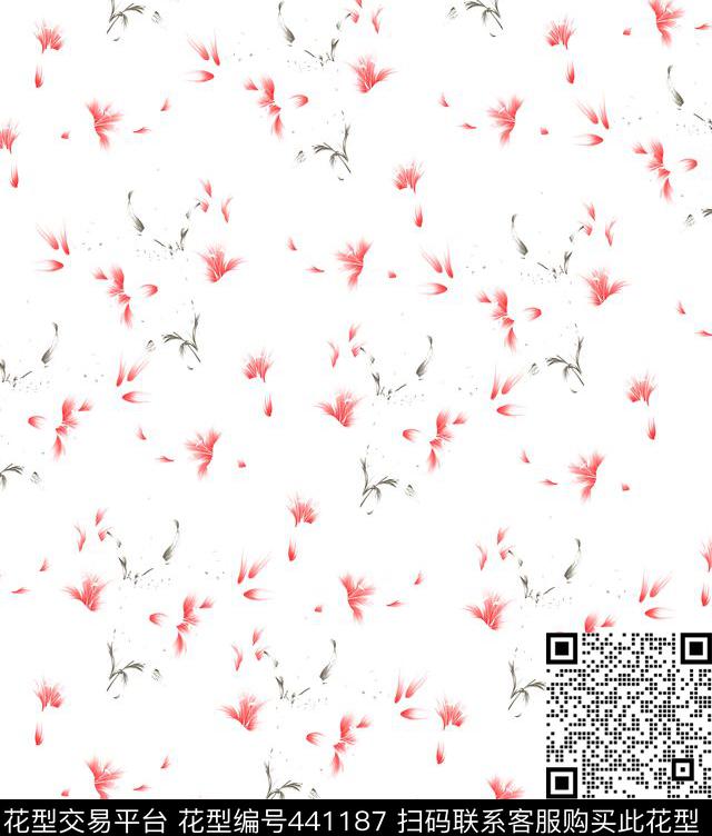 手绘黑白清新花传统印花华亿平台下载（图片编号: 441187） - 瓦栏（Walan）