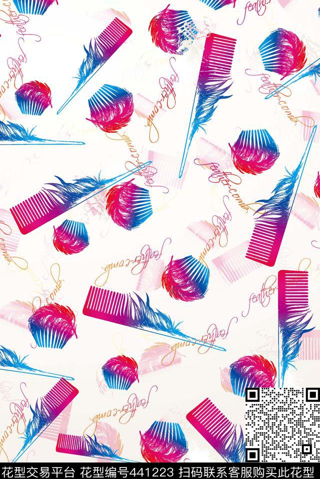 羽毛抽象梳子传统印花华亿平台下载（图片编号: 441223） - 瓦栏（Walan）