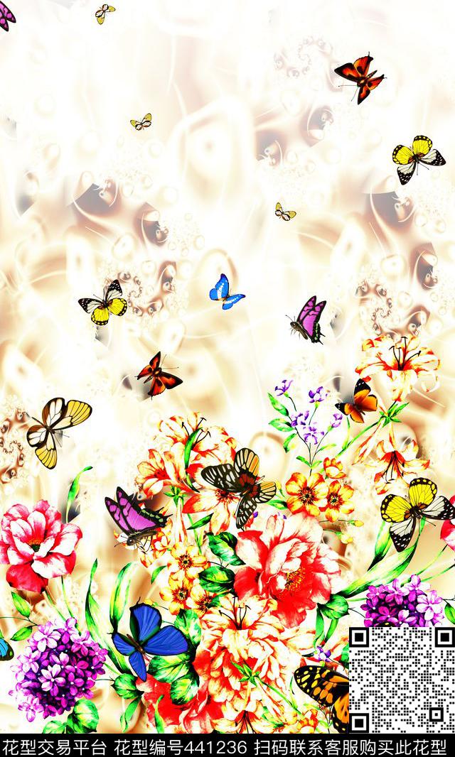 抽象抽象花复古数码印花华亿平台下载（图片编号: 441236） - 瓦栏（Walan）