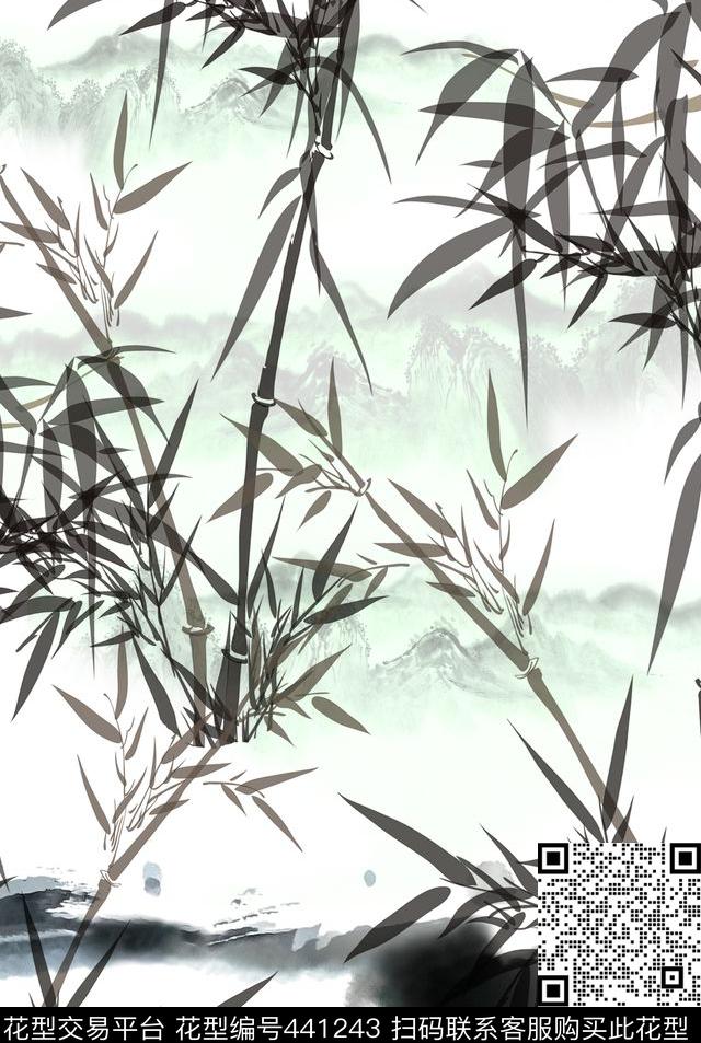青山中国风竹子数码印花华亿平台下载（图片编号: 441243） - 瓦栏（Walan）