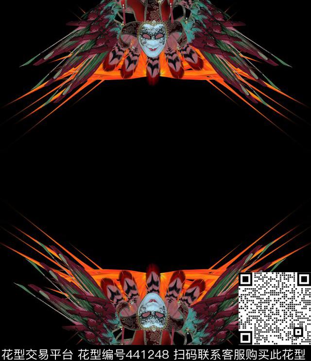 男女装上下定位花面具羽毛花瓣数码印花华亿平台下载（图片编号: 441248） - 瓦栏（Walan）