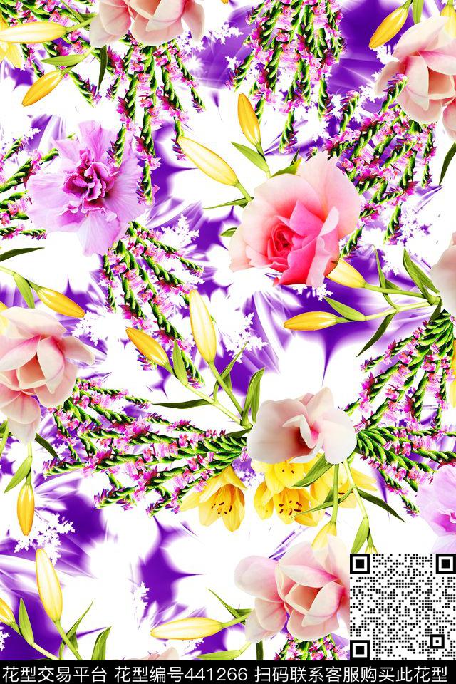 抽象花欧美数码印花华亿平台下载（图片编号: 441266） - 瓦栏（Walan）
