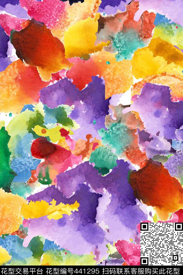 抽象水墨水彩数码印花华亿平台下载（图片编号: 441295） - 瓦栏（Walan）