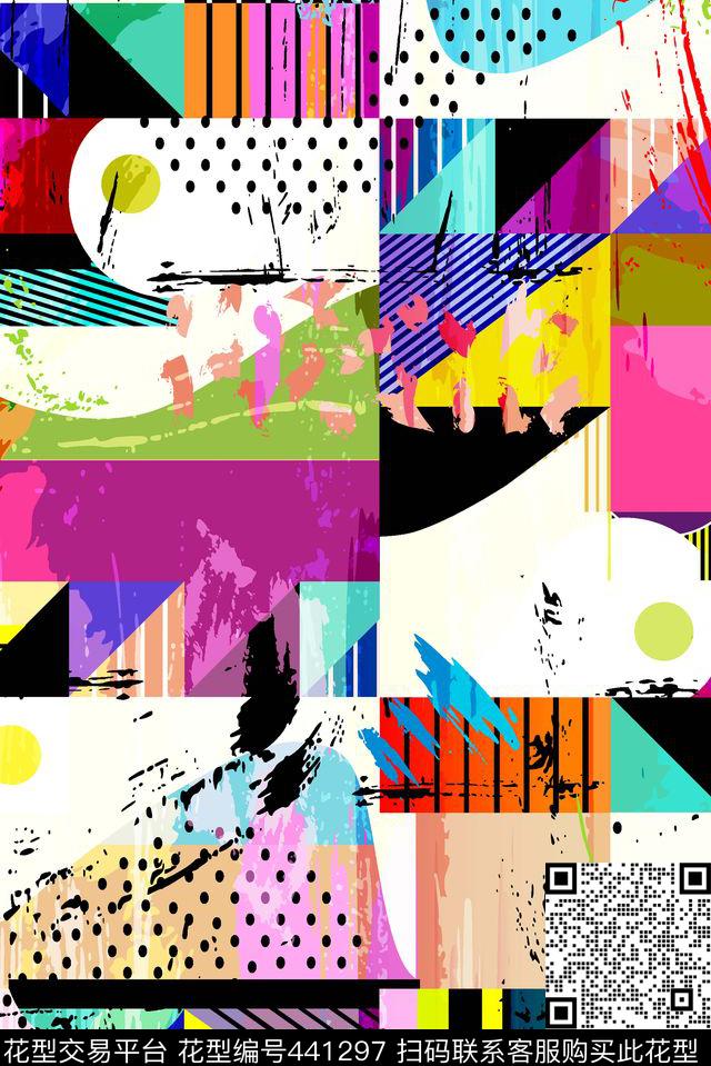 印象抽象几何数码印花华亿平台下载（图片编号: 441297） - 瓦栏（Walan）