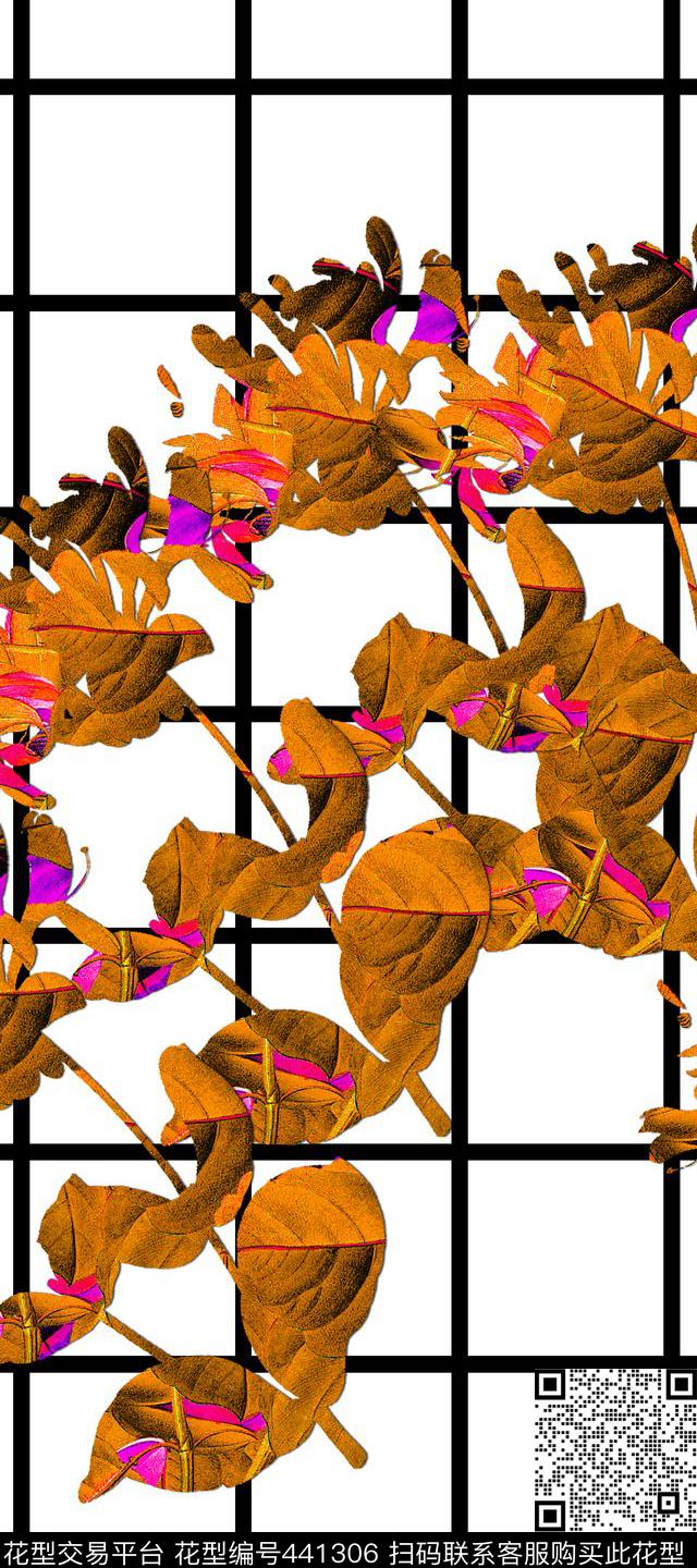 黑白方格和花卉时尚流行数码印花华亿平台下载（图片编号: 441306） - 瓦栏（Walan）