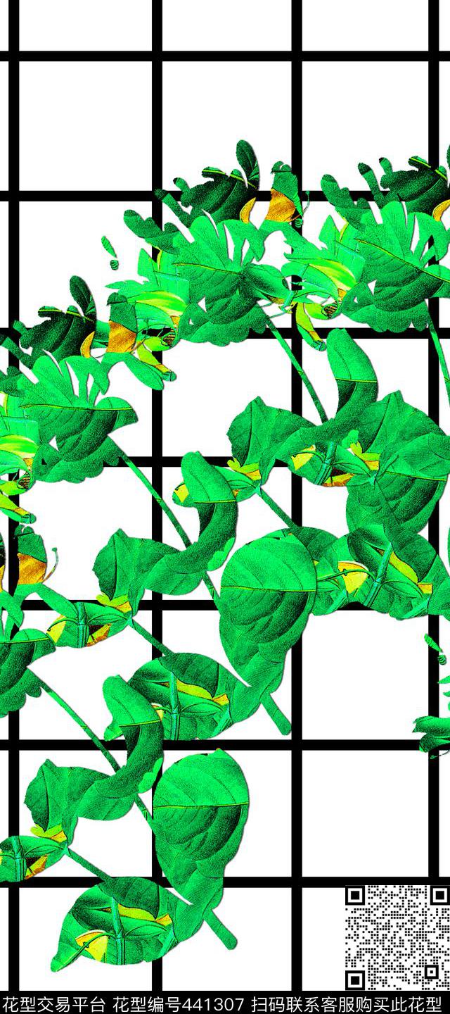 黑白方格和花卉时尚流行数码印花华亿平台下载（图片编号: 441307） - 瓦栏（Walan）