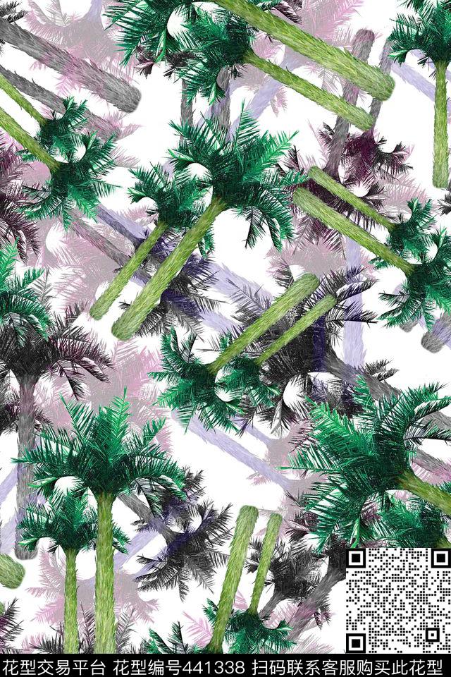 椰子树热带风情四方连续数码印花华亿平台下载（图片编号: 441338） - 瓦栏（Walan）
