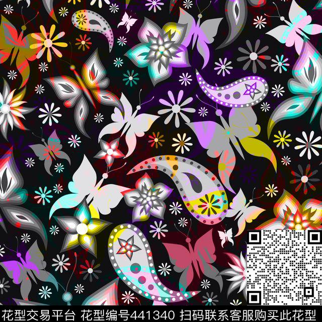 服装华亿平台蝴蝶四方连续数码印花华亿平台下载（图片编号: 441340） - 瓦栏（Walan）