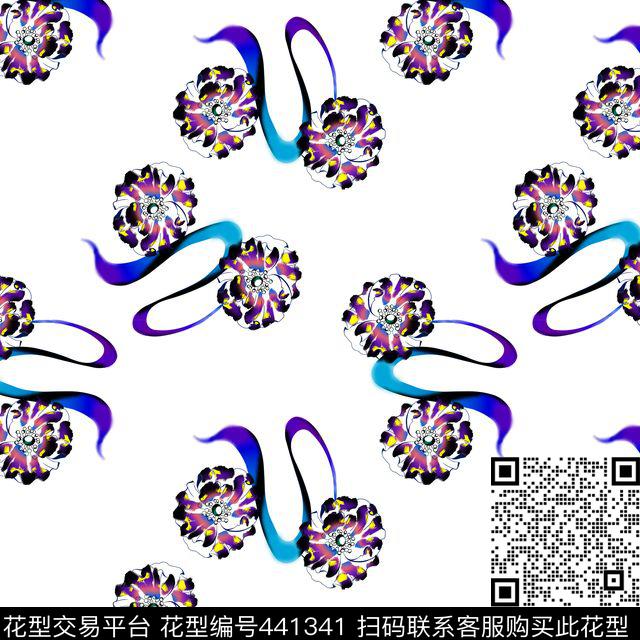 抽象花卉手绘数码印花华亿平台下载（图片编号: 441341） - 瓦栏（Walan）