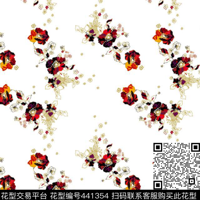 复古花瓣花卉数码印花华亿平台下载（图片编号: 441354） - 瓦栏（Walan）