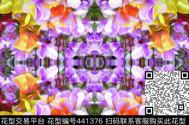 花卉油画花数码印花华亿平台下载（图片编号: 441376） - 瓦栏（Walan）