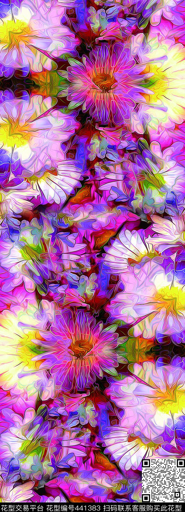 花卉油画花数码印花华亿平台下载（图片编号: 441383） - 瓦栏（Walan）