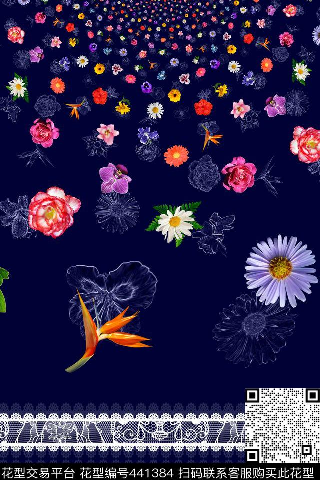 暗底花卉热带数码印花华亿平台下载（图片编号: 441384） - 瓦栏（Walan）