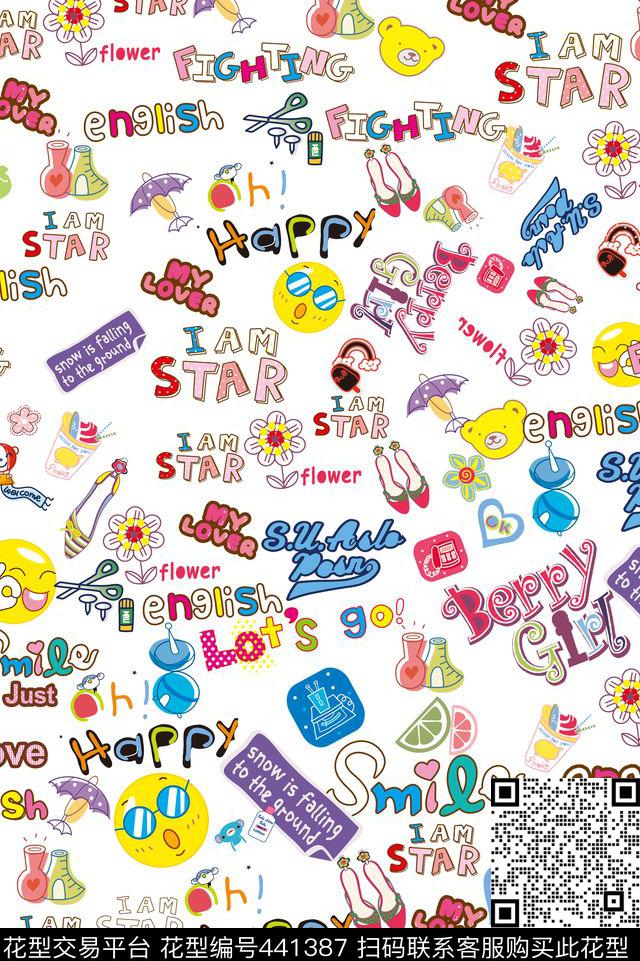 卡通元素流行时尚字母传统印花华亿平台下载（图片编号: 441387） - 瓦栏（Walan）