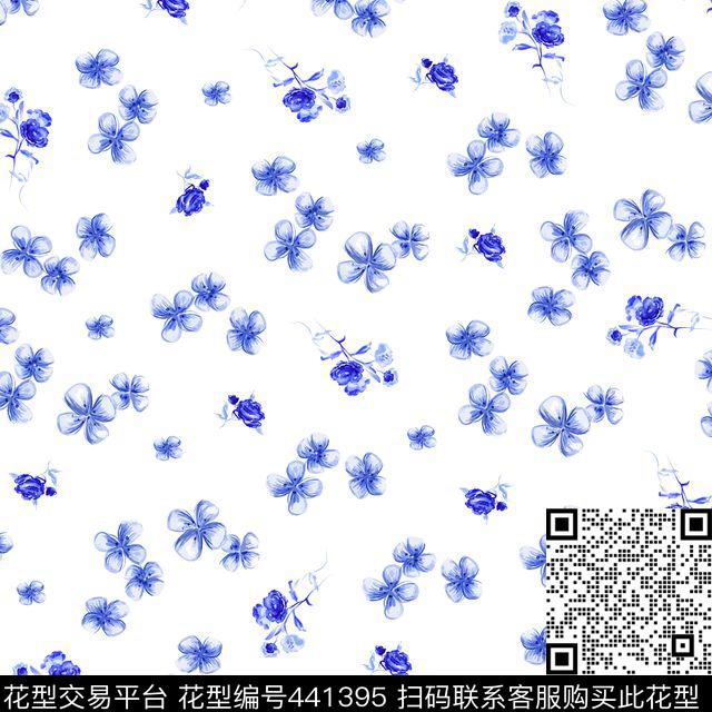 花瓣花卉中国风数码印花华亿平台下载（图片编号: 441395） - 瓦栏（Walan）