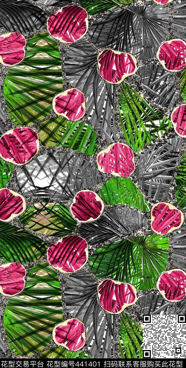 宝石树叶珠宝宝石数码印花华亿平台下载（图片编号: 441401） - 瓦栏（Walan）