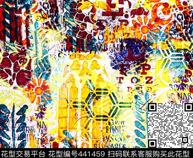 质感几何涂鸦数码印花华亿平台下载（图片编号: 441459） - 瓦栏（Walan）