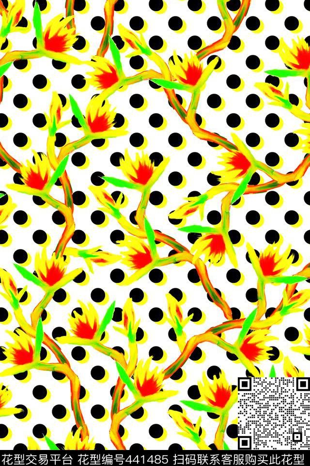 花抽象圆点数码印花华亿平台下载（图片编号: 441485） - 瓦栏（Walan）