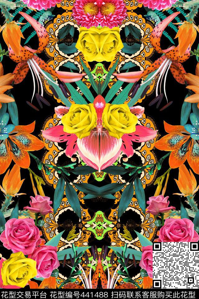 大牌花卉欧式数码印花华亿平台下载（图片编号: 441488） - 瓦栏（Walan）