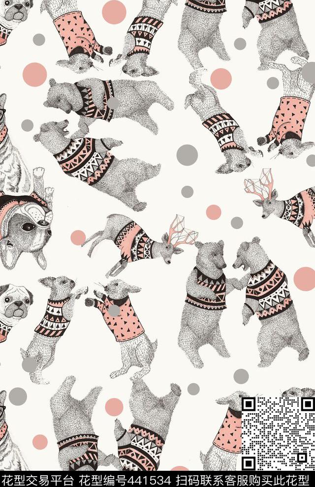 插画动物时尚流行数码印花华亿平台下载（图片编号: 441534） - 瓦栏（Walan）