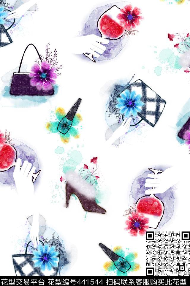 时尚包包手绘香水瓶数码印花华亿平台下载（图片编号: 441544） - 瓦栏（Walan）