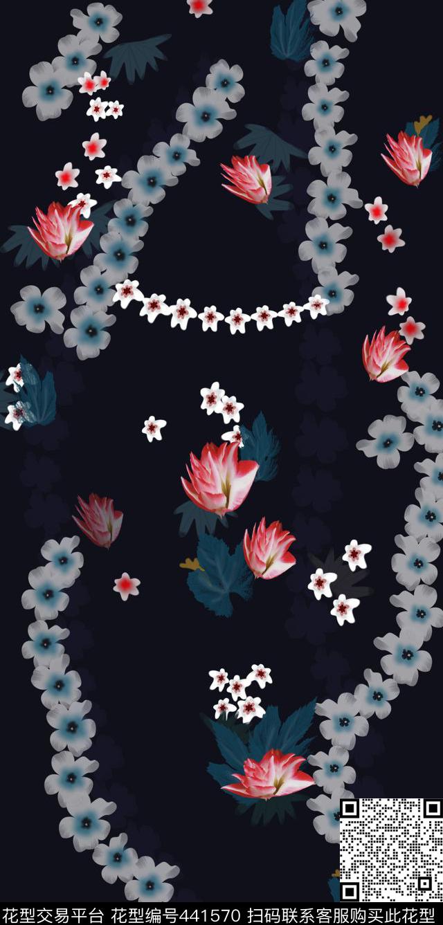 全手绘2015大牌走秀花朵裙子数码印花华亿平台下载（图片编号: 441570） - 瓦栏（Walan）