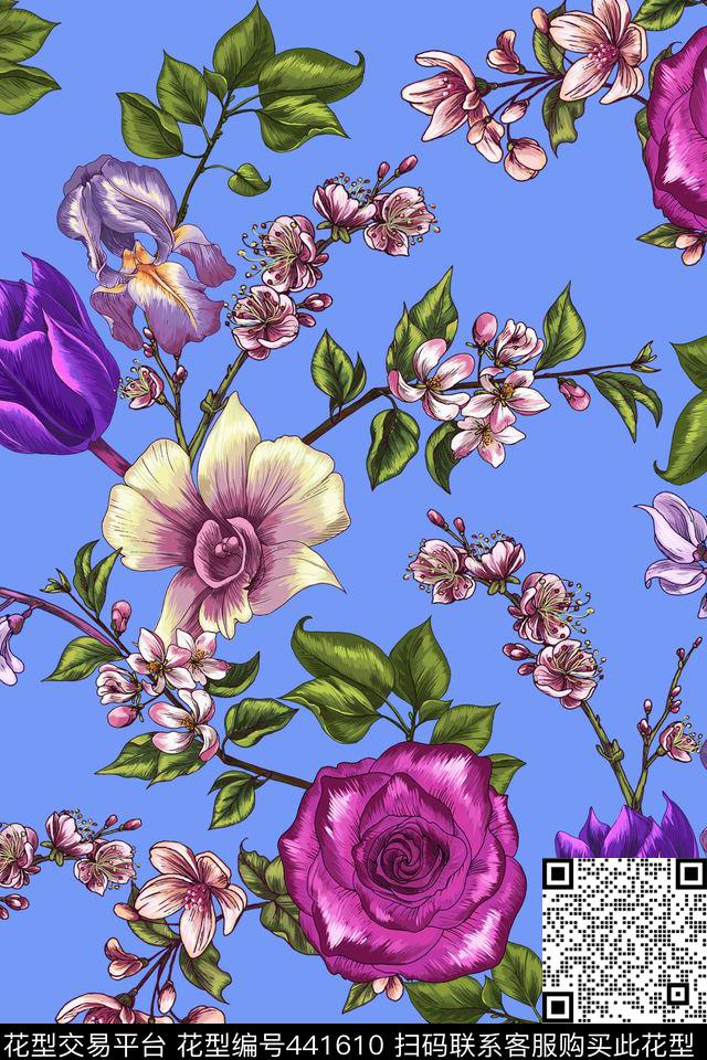 花卉玫瑰桃花数码印花华亿平台下载（图片编号: 441610） - 瓦栏（Walan）