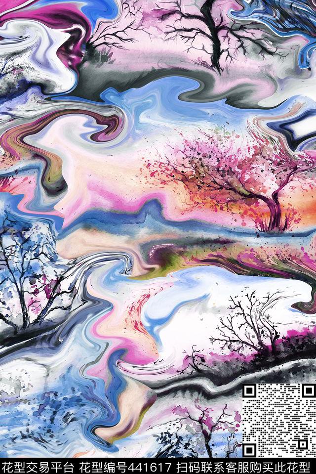 空间流动手绘数码印花华亿平台下载（图片编号: 441617） - 瓦栏（Walan）