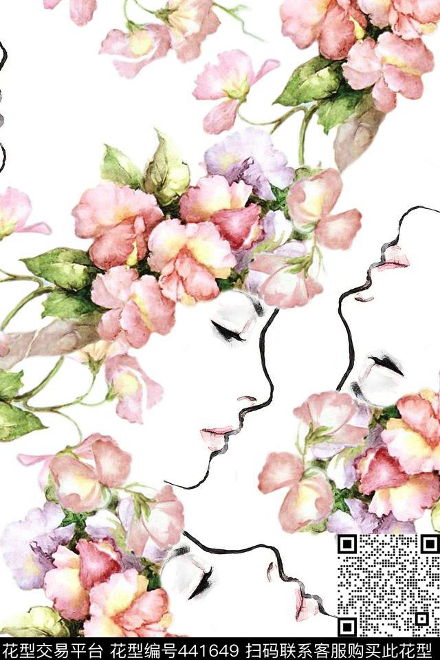 大牌花卉清新数码印花华亿平台下载（图片编号: 441649） - 瓦栏（Walan）