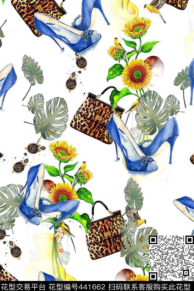 流行时尚女士豹纹包鞋葵花数码印花华亿平台下载（图片编号: 441662） - 瓦栏（Walan）