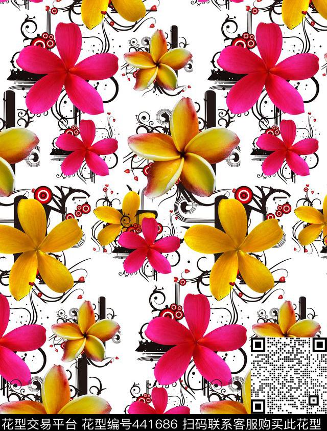 花卉时尚矢量写实数码印花华亿平台下载（图片编号: 441686） - 瓦栏（Walan）