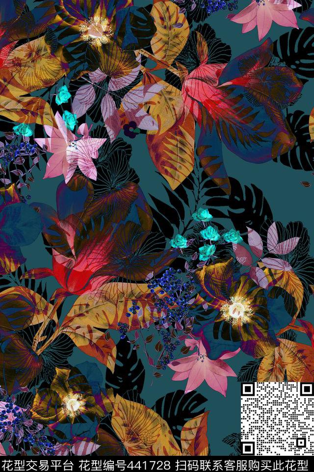 大牌花卉复古数码印花华亿平台下载（图片编号: 441728） - 瓦栏（Walan）
