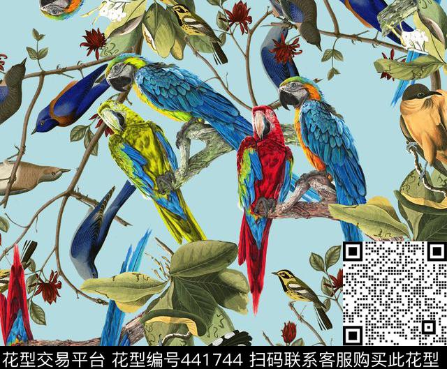 动物流行时尚鸟数码印花华亿平台下载（图片编号: 441744） - 瓦栏（Walan）