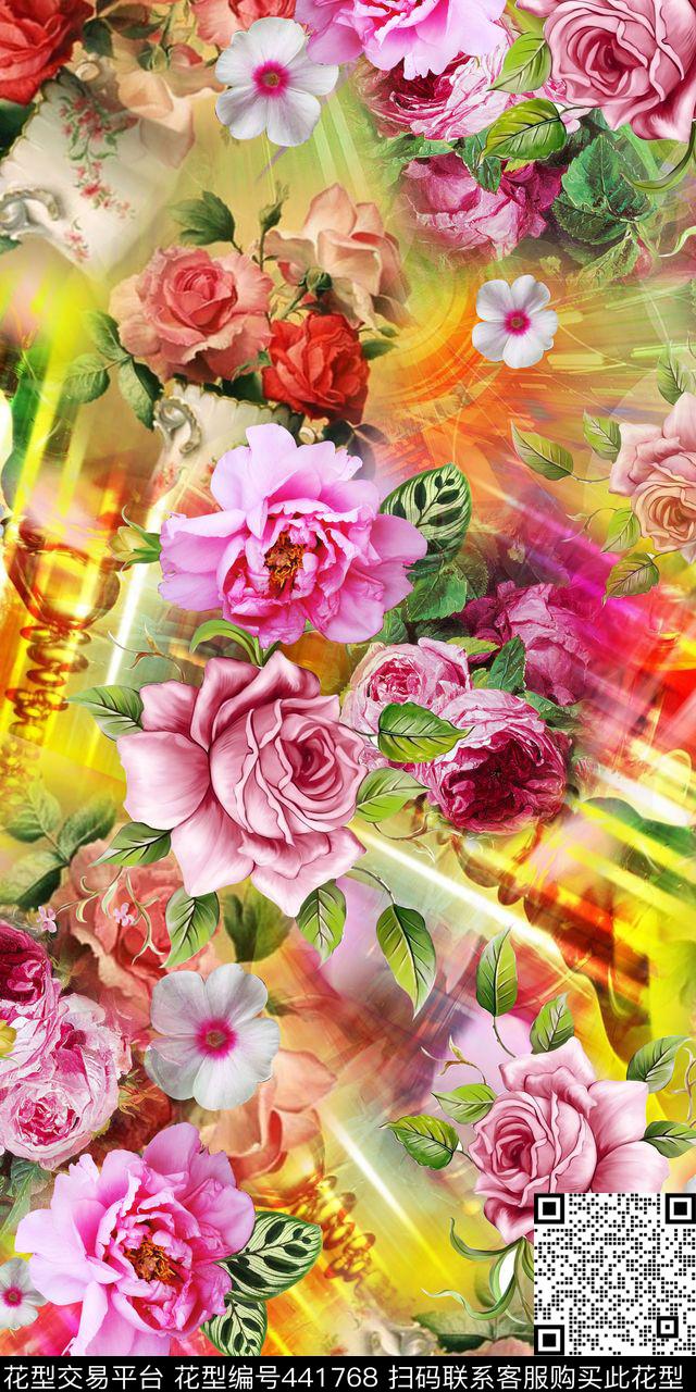 清爽时尚炫光抽象底数码花卉数码印花华亿平台下载（图片编号: 441768） - 瓦栏（Walan）