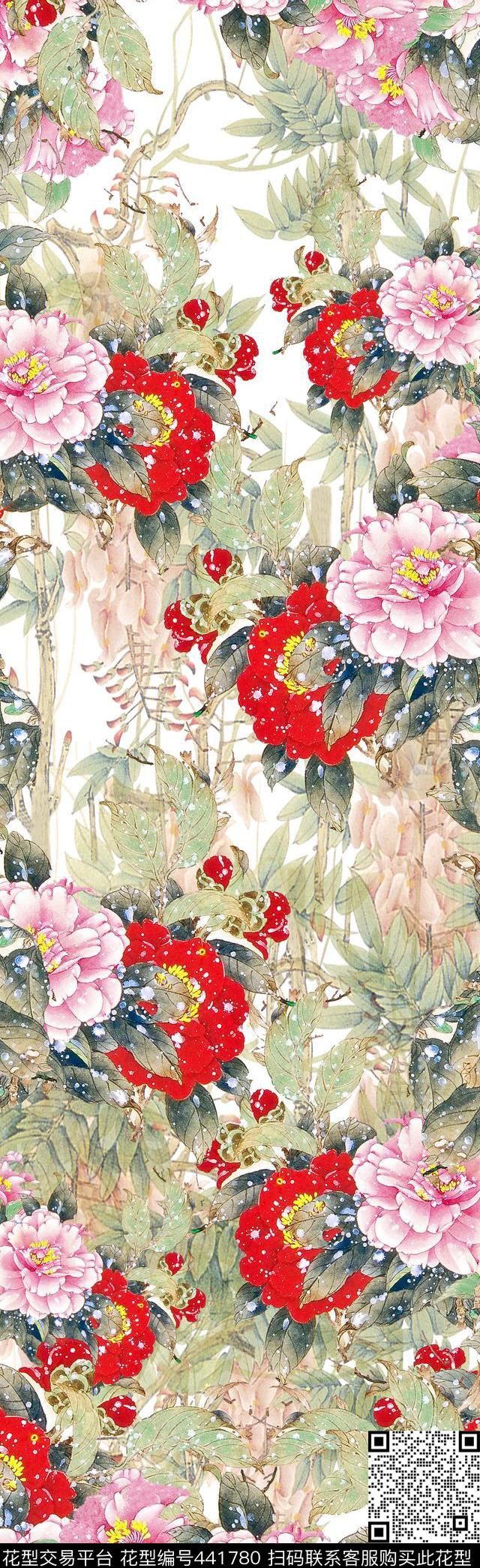 花卉牡丹中国风数码印花华亿平台下载（图片编号: 441780） - 瓦栏（Walan）