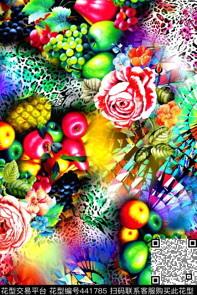 时尚水果豹纹数码印花华亿平台下载（图片编号: 441785） - 瓦栏（Walan）