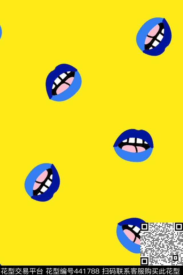 几何时尚嘴唇传统印花华亿平台下载（图片编号: 441788） - 瓦栏（Walan）