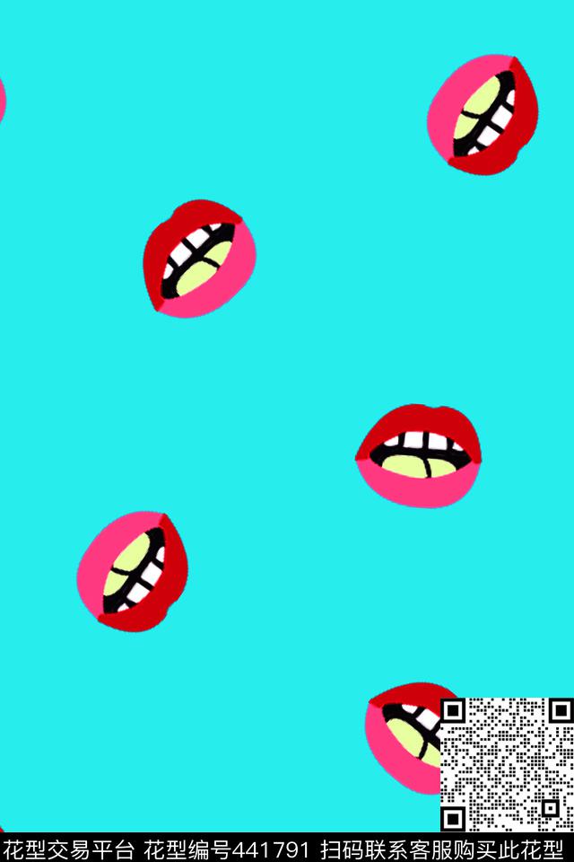 几何时尚嘴唇传统印花华亿平台下载（图片编号: 441791） - 瓦栏（Walan）