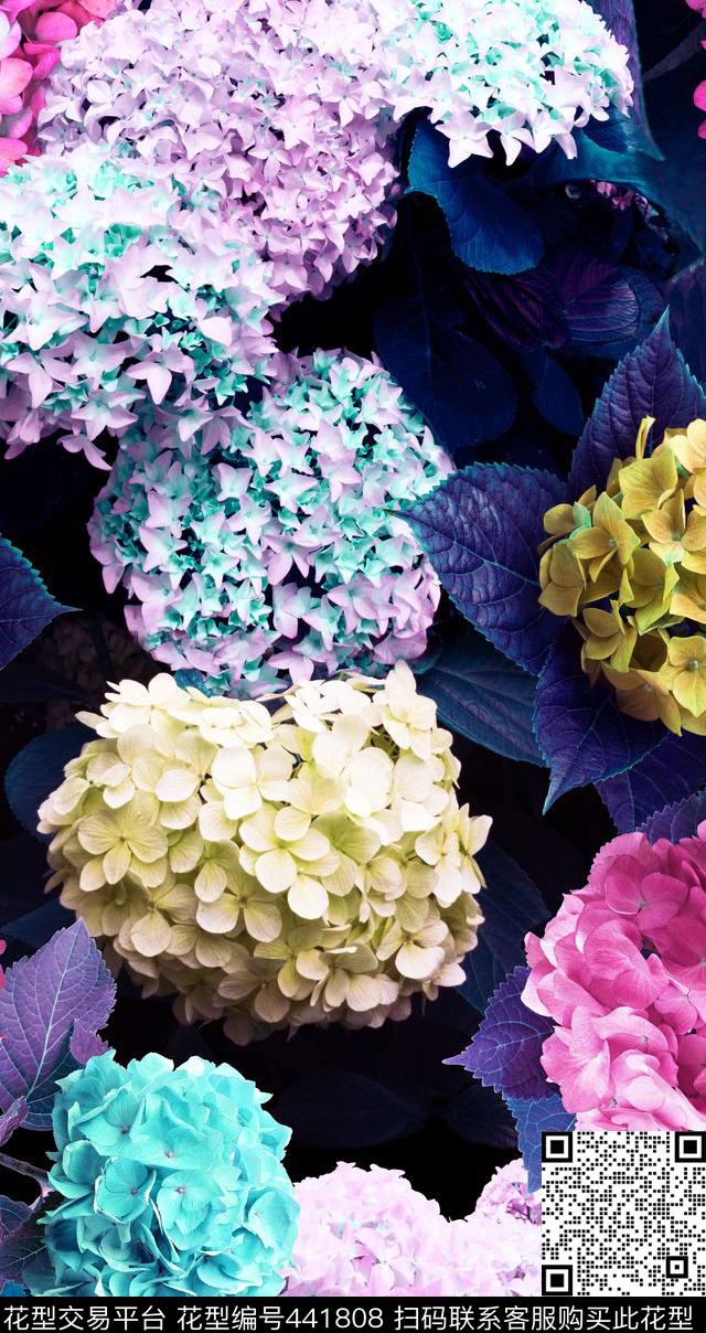写实花卉绣球花数码印花华亿平台下载（图片编号: 441808） - 瓦栏（Walan）