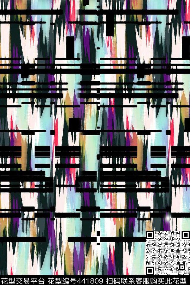 抽象几何水彩水墨传统印花华亿平台下载（图片编号: 441809） - 瓦栏（Walan）