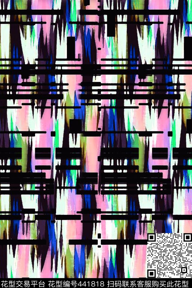 抽象几何水彩水墨传统印花华亿平台下载（图片编号: 441818） - 瓦栏（Walan）