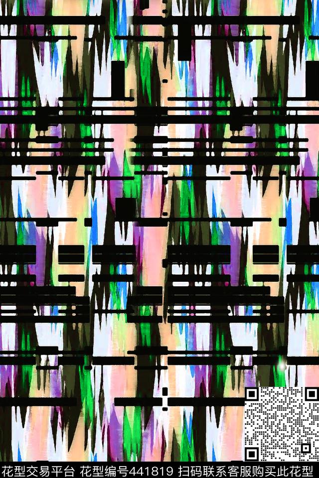 抽象几何水彩水墨传统印花华亿平台下载（图片编号: 441819） - 瓦栏（Walan）