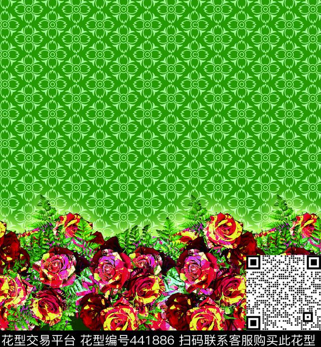 花连衣裙两边定位数码印花华亿平台下载（图片编号: 441886） - 瓦栏（Walan）