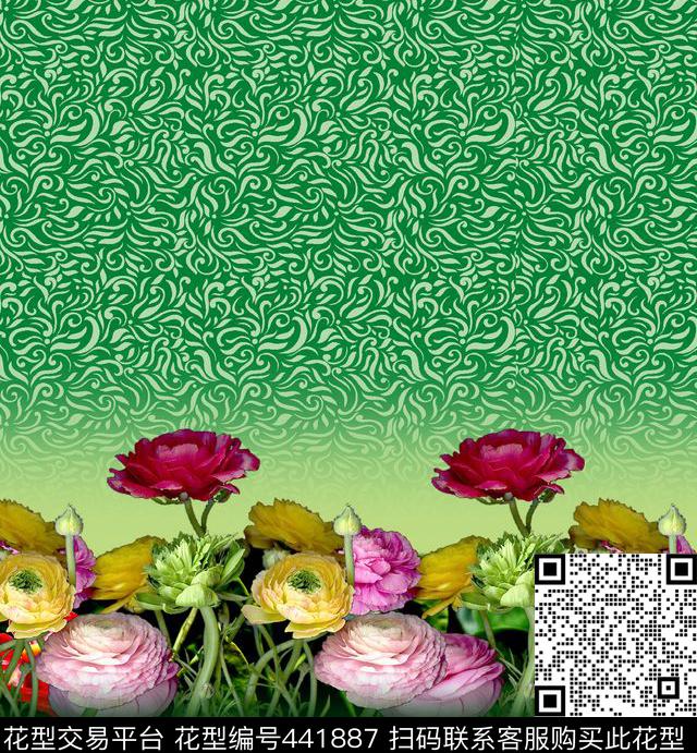 定位花连衣裙数码印花华亿平台下载（图片编号: 441887） - 瓦栏（Walan）