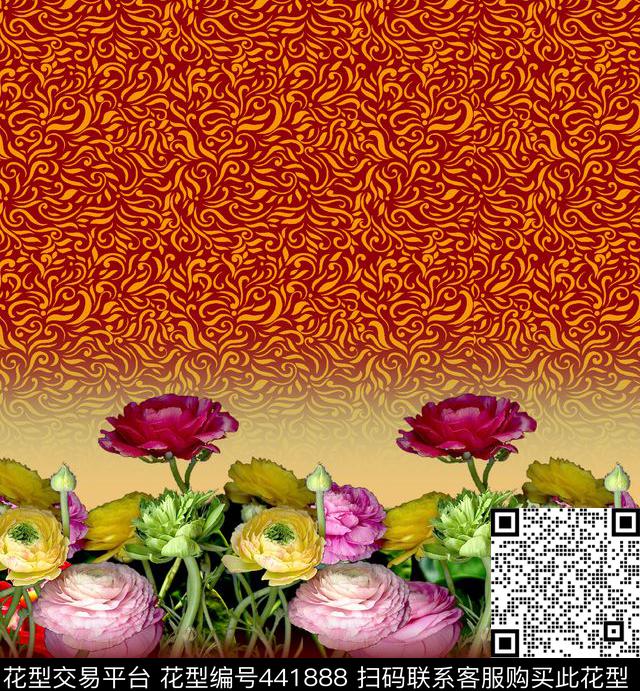 定位花连衣裙数码印花华亿平台下载（图片编号: 441888） - 瓦栏（Walan）