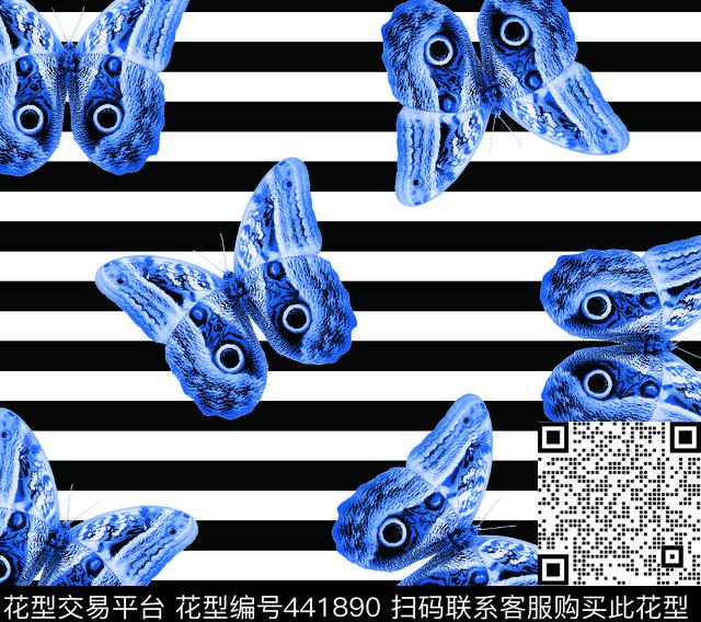蝴蝶简单条子数码印花华亿平台下载（图片编号: 441890） - 瓦栏（Walan）